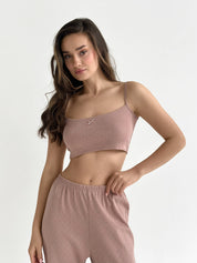 Ribbed top with mink trims
