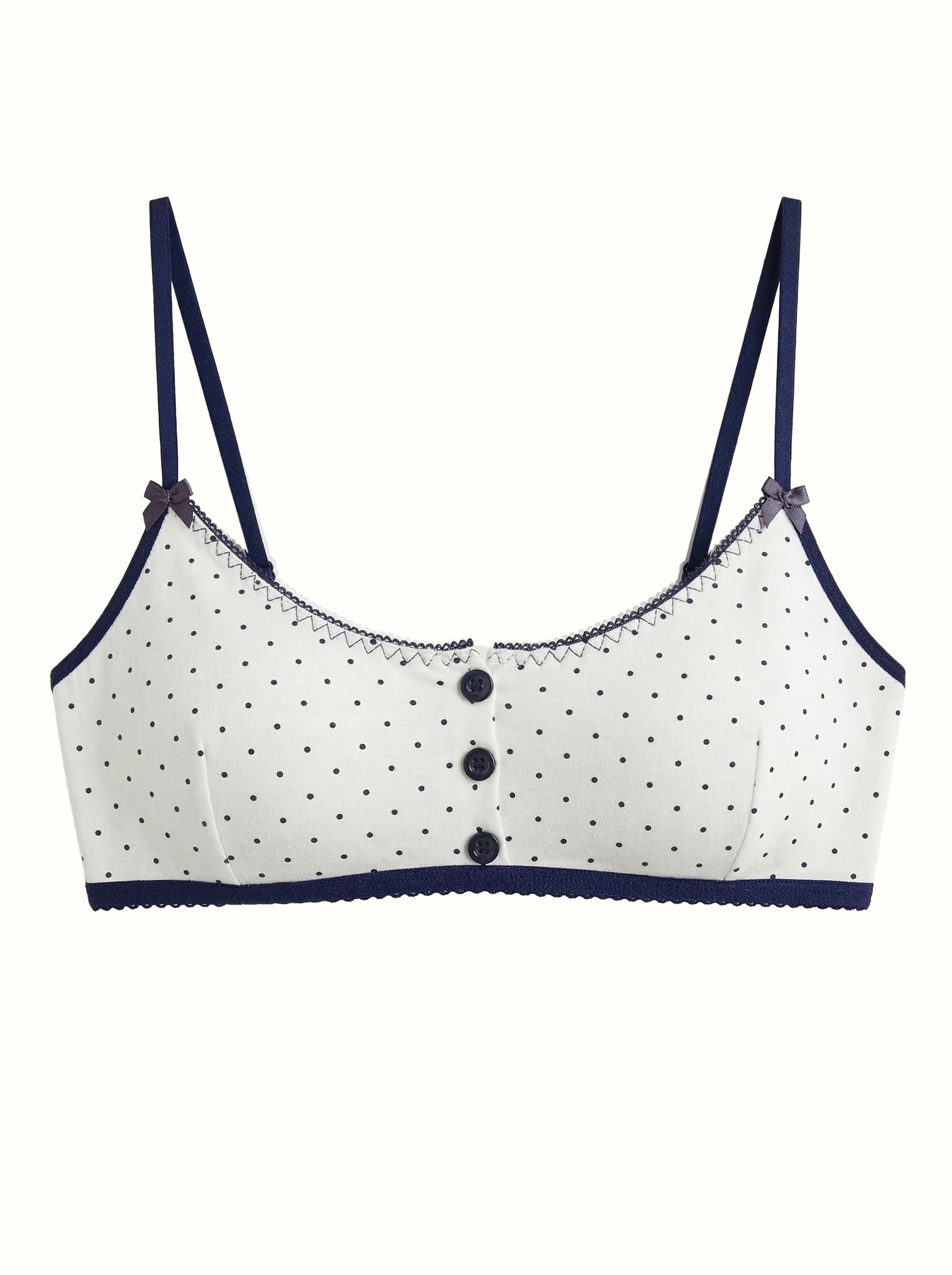 Lingerie Top Blue Polka Dots on White Knit