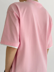 T-shirt with white trim, light pink, onesize