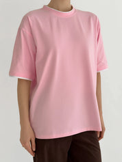 T-shirt with white trim, light pink, onesize