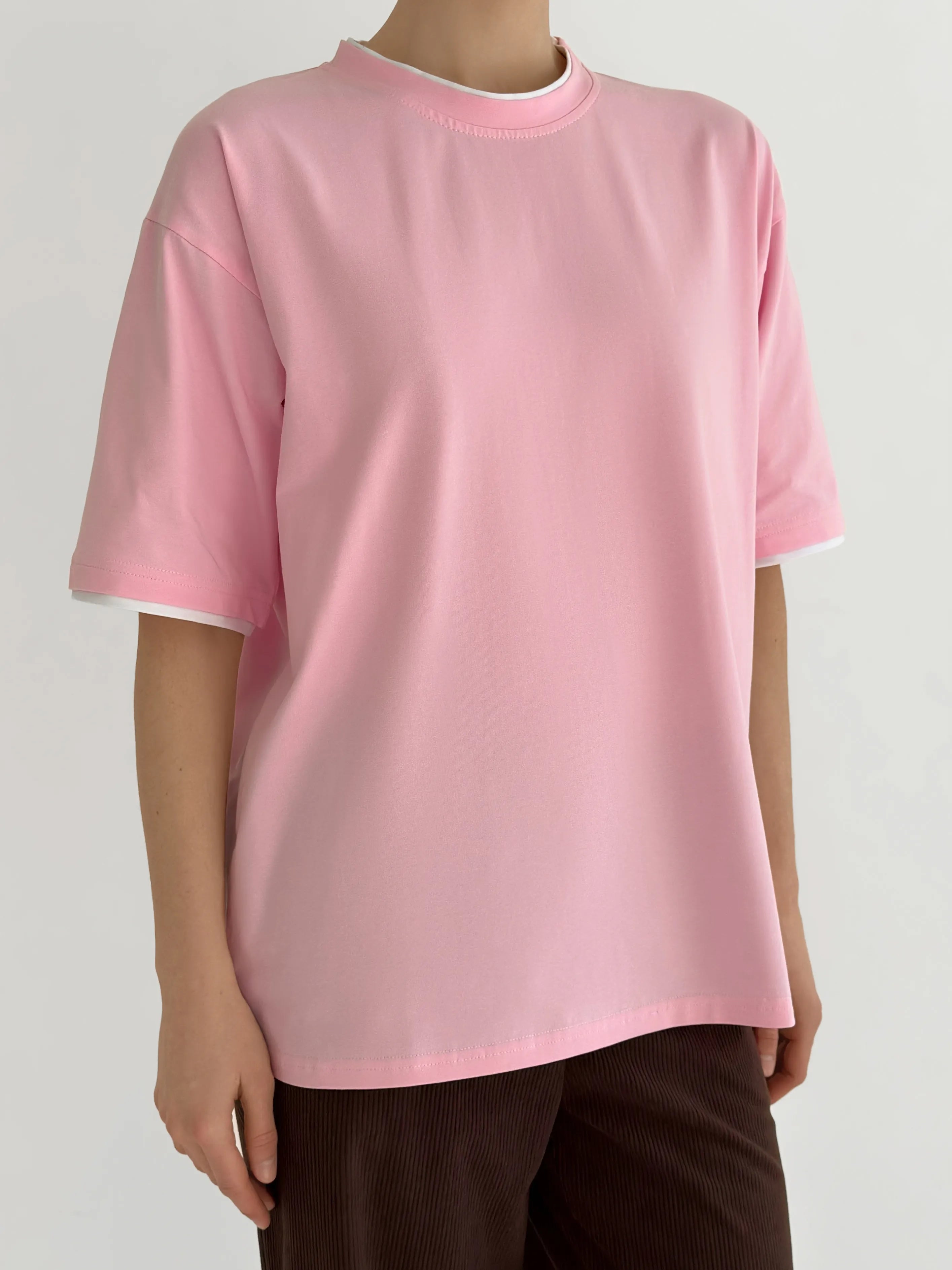 T-shirt with white trim, light pink, onesize