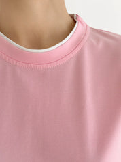 T-shirt with white trim, light pink, onesize