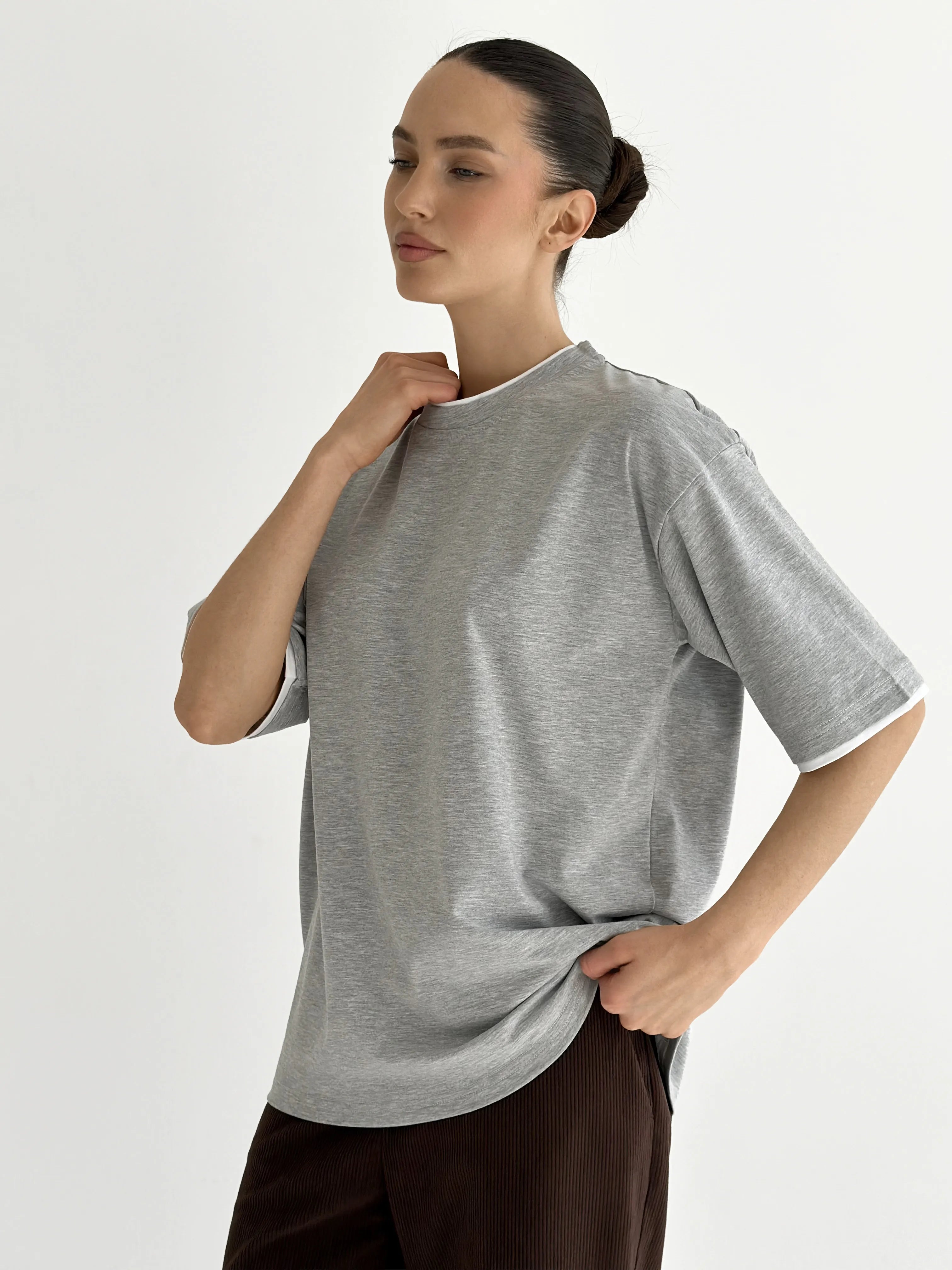 T-shirt with white trim, gray , onesize