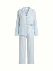Blue striped muslin shirt and pants suit