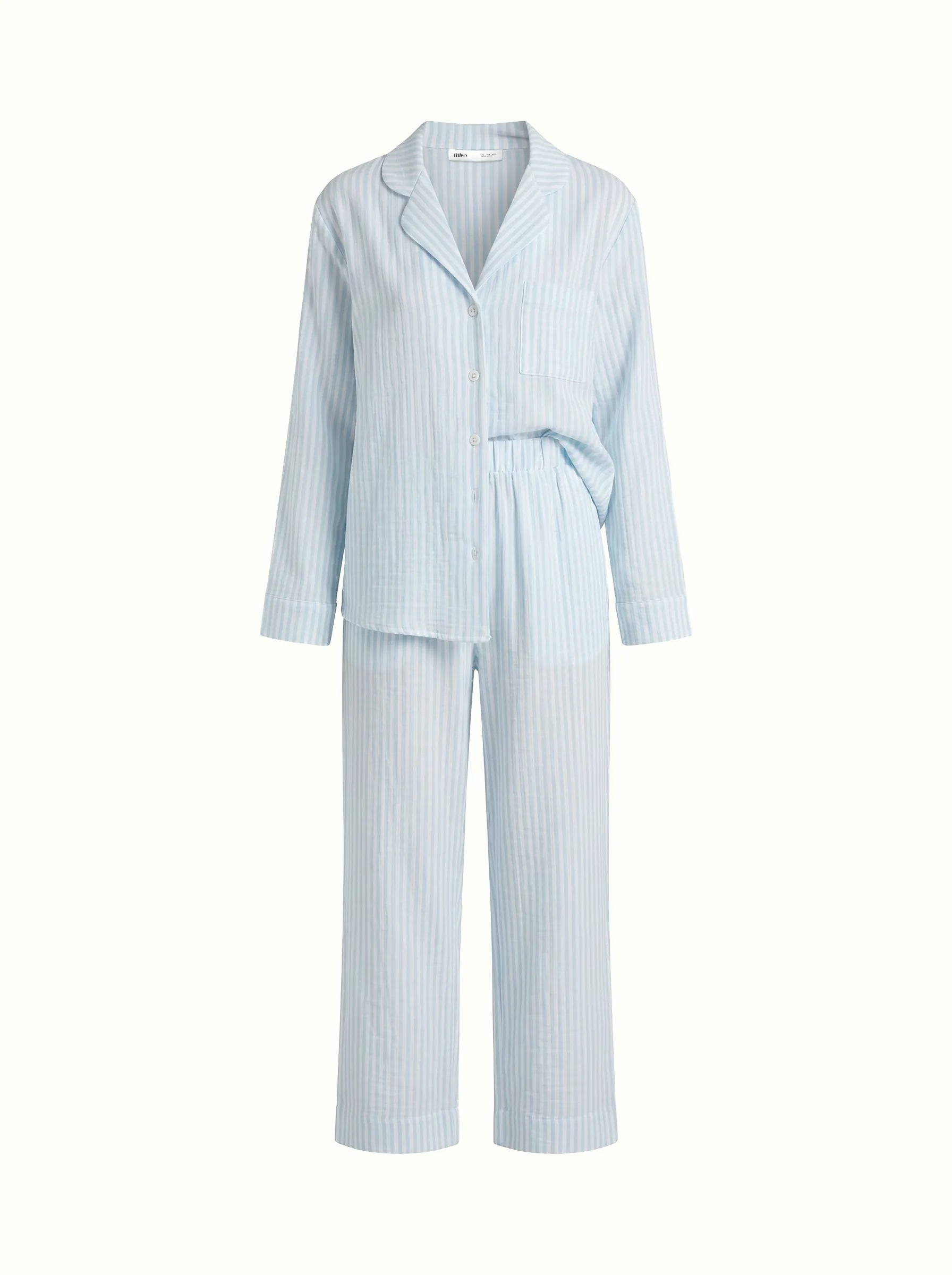 Blue striped muslin shirt and pants suit
