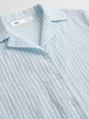 Blue striped muslin shirt and shorts suit