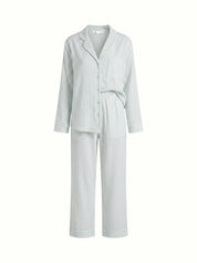 Gray striped muslin shirt and pants suit