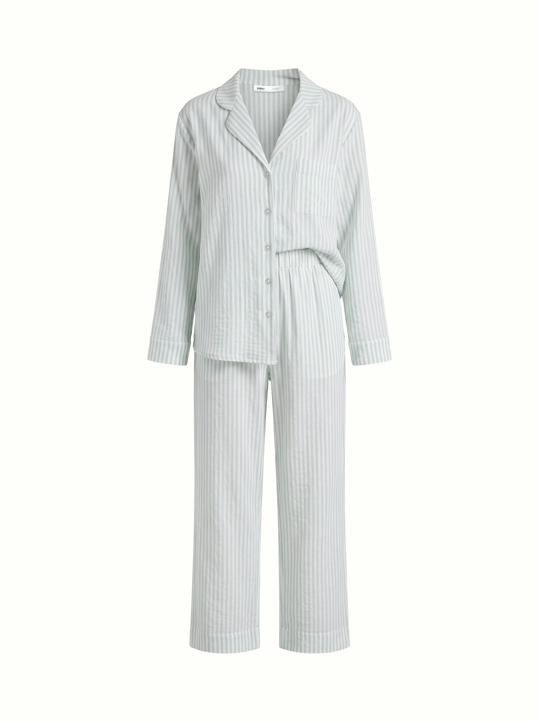 Gray striped muslin shirt and pants suit