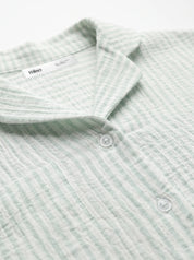 Gray striped muslin shirt and pants suit
