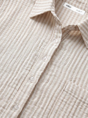 Beige striped muslin shirt and pants suit