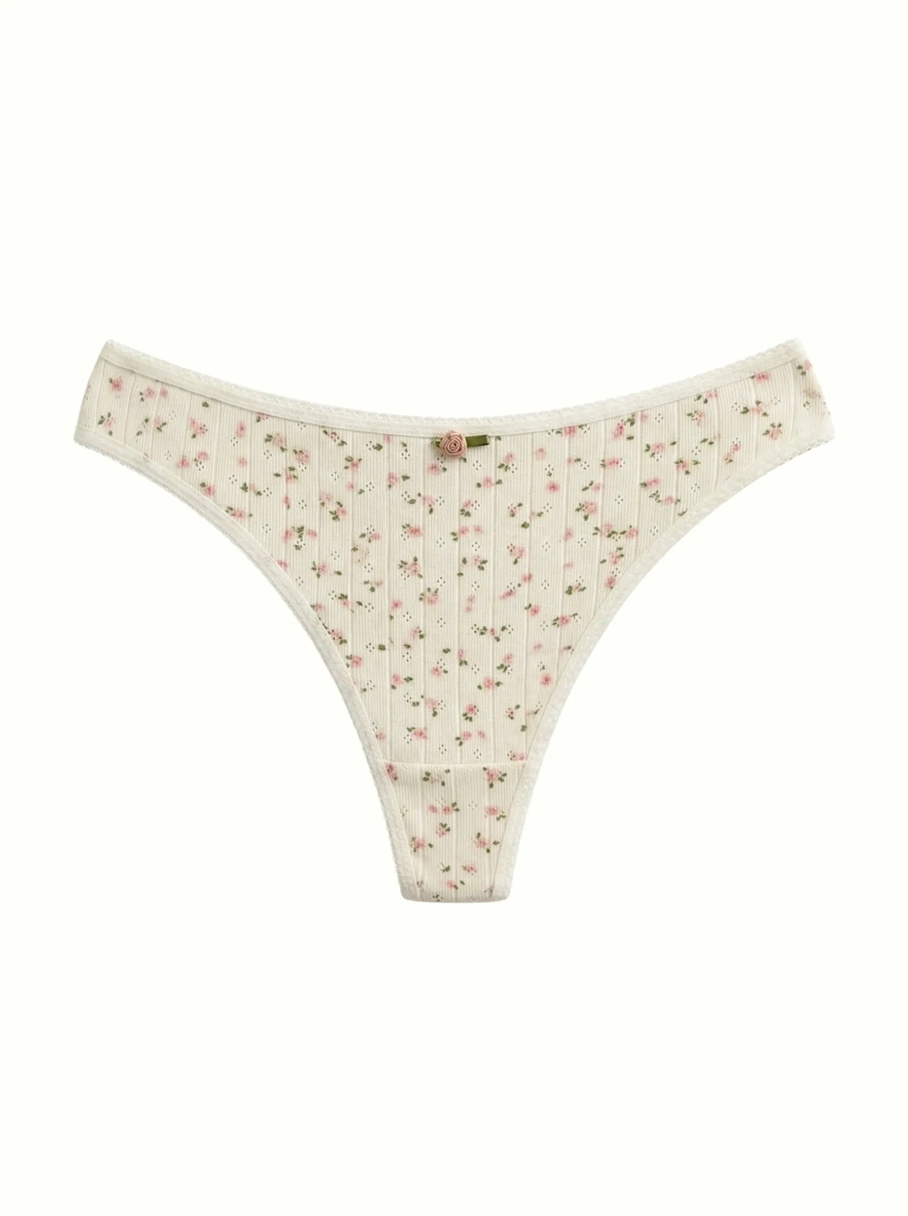 Lingerie Thongs Pink Flower Ribbed