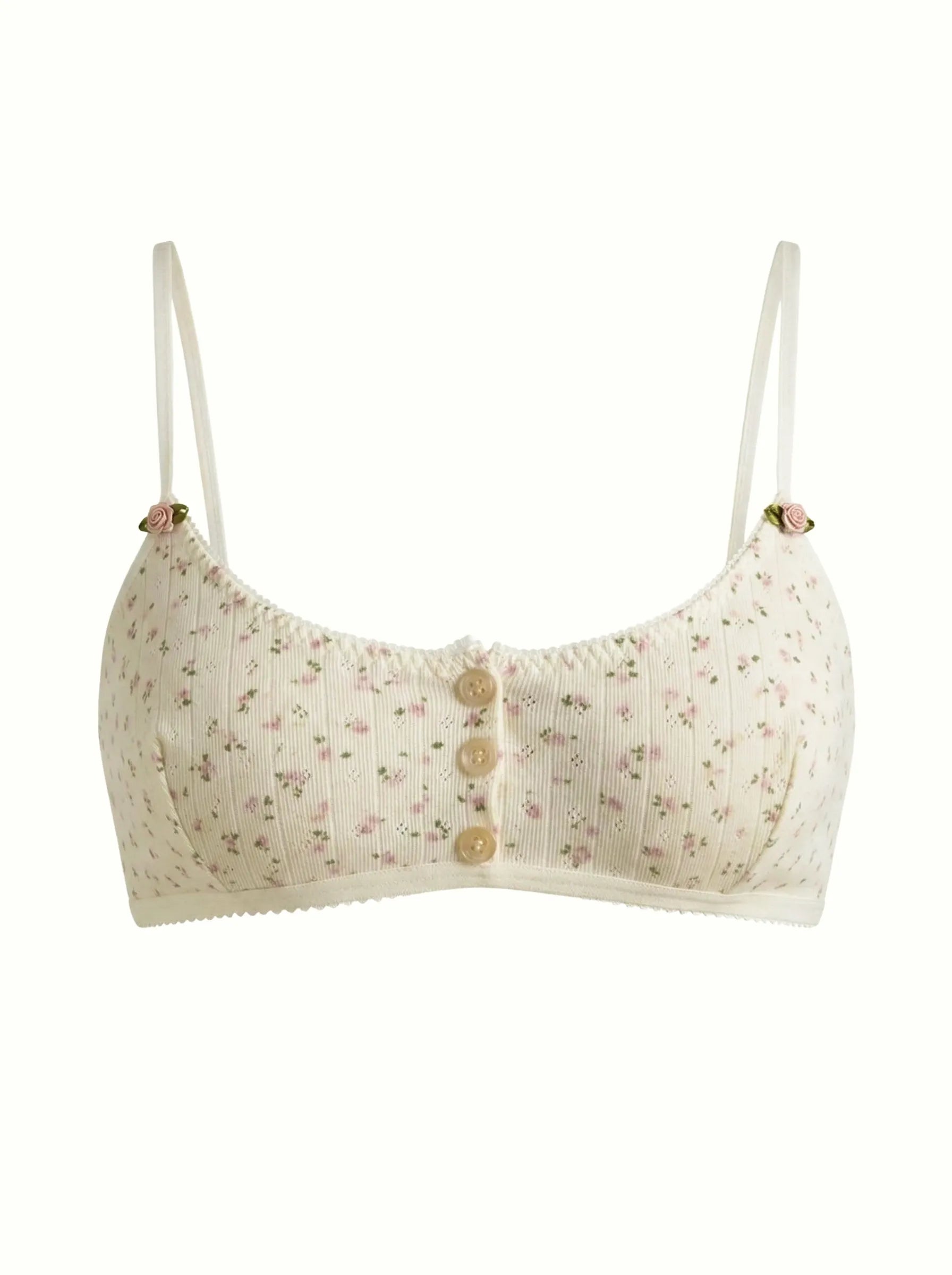 Lingerie Top Pink Flower Ribbed
