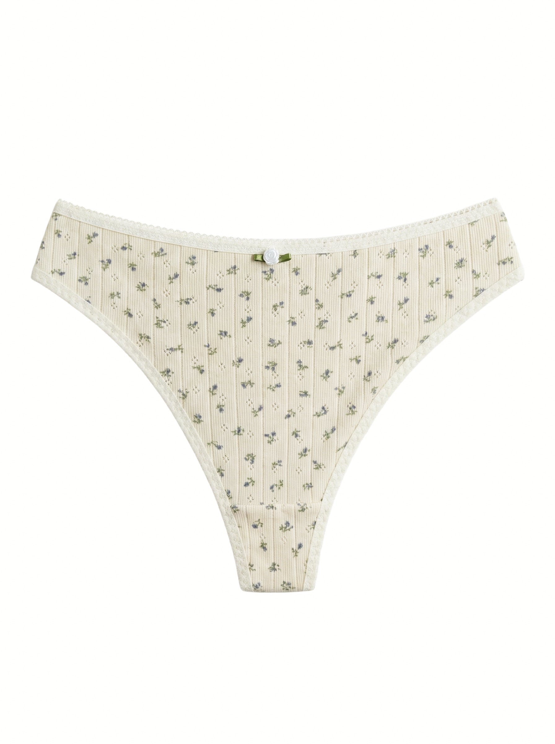 Lingerie Thongs Blue Flower Ribbed