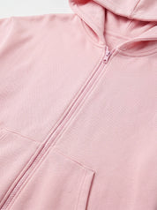 Cotton Sweatshirt with a hood and a zipper knitwear 3-ply pink