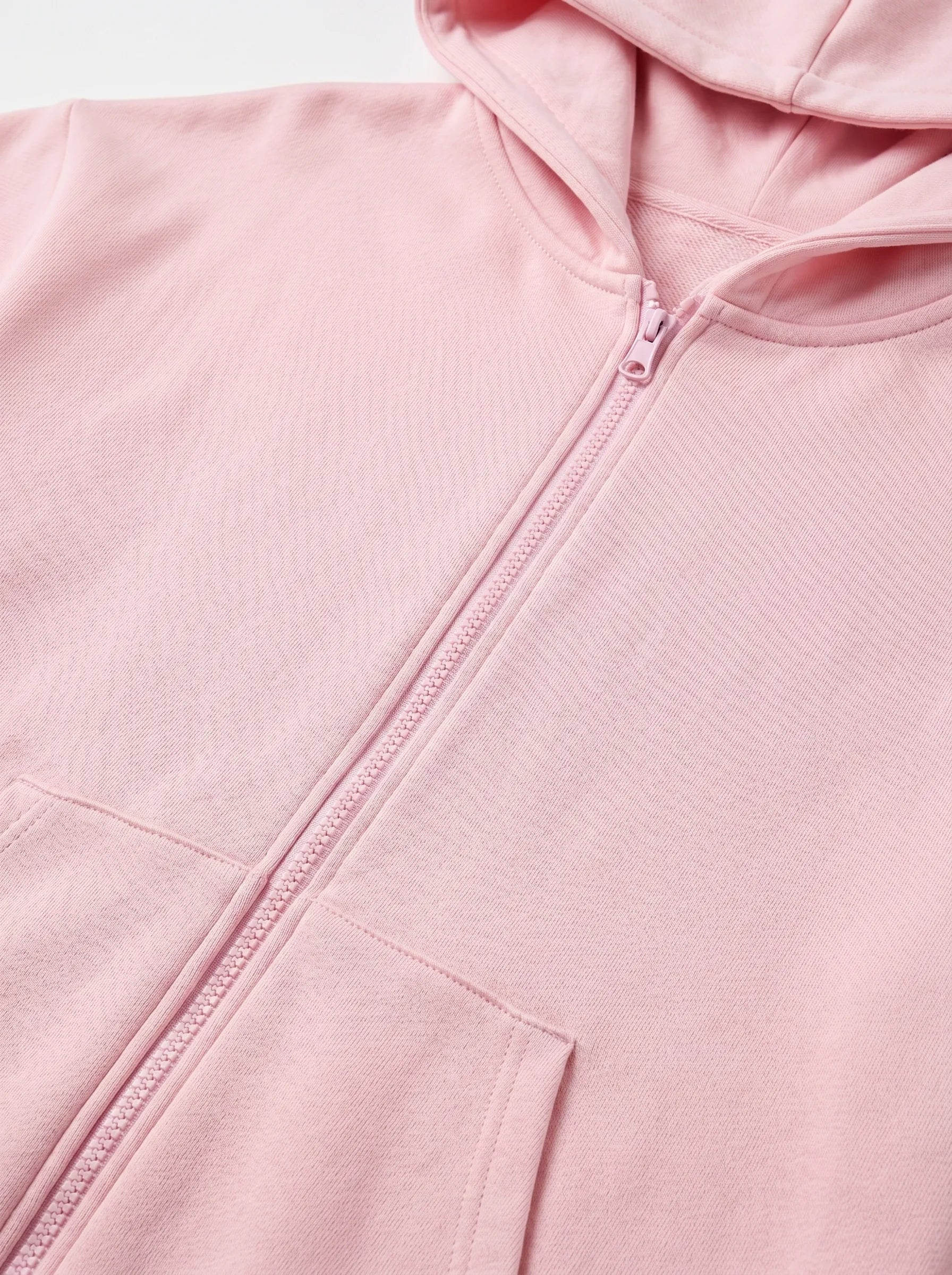 Cotton Sweatshirt with a hood and a zipper knitwear 3-ply pink