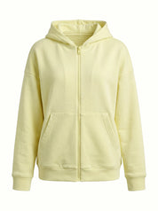 Cotton Sweatshirt with a hood and a zipper 3-thread knit lemon