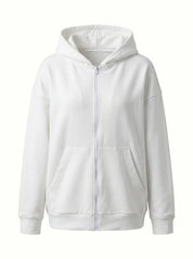 Cotton Sweatshirt with a hood and a zipper 3-thread knit white