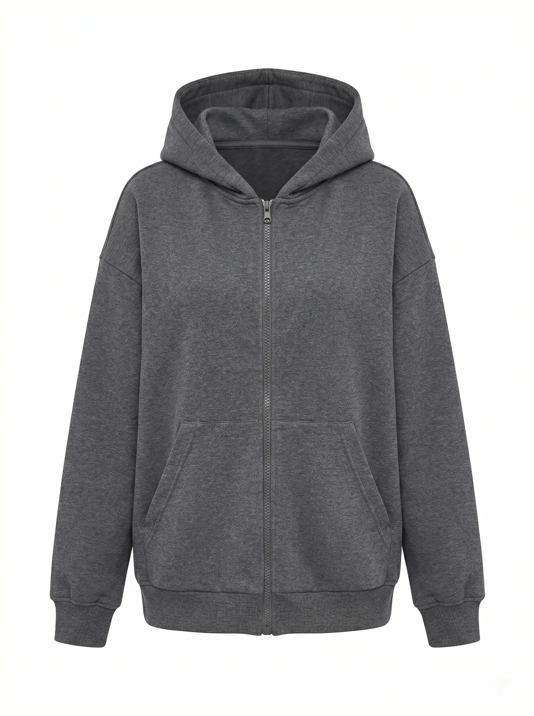 Cotton Sweatshirt with a hood and a zipper 3-thread knit graphite