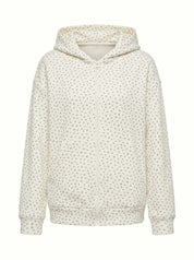 Cotton Sweatshirt with a hood with a zipper 3-thread knit blue flower on milky