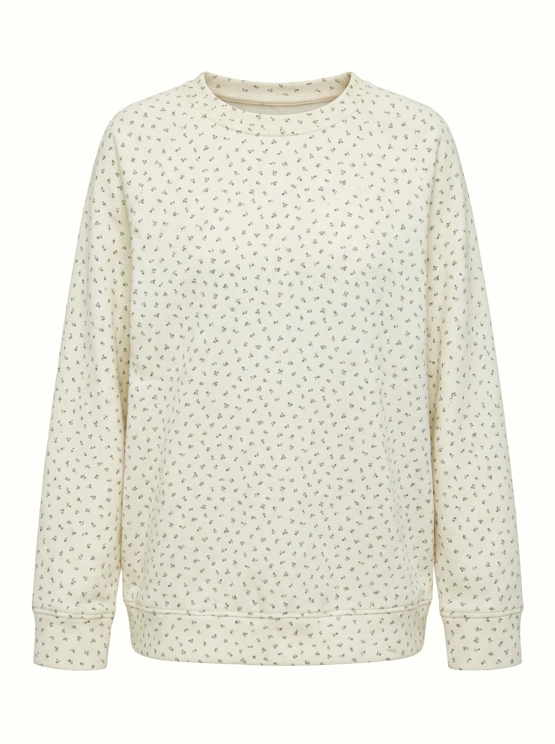 Cotton Sweatshirt knitwear 3-thread blue flower on milky