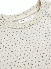 Cotton Sweatshirt knitwear 3-thread blue flower on milky