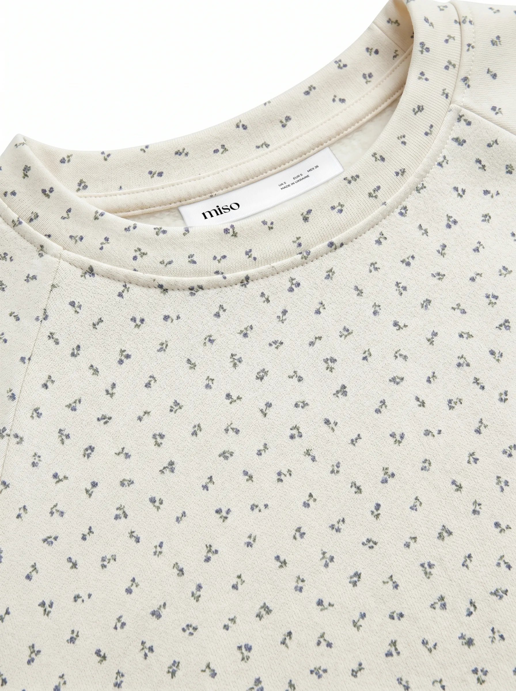 Cotton Sweatshirt knitwear 3-thread blue flower on milky