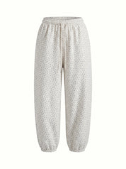 Cotton Pants knitwear 3-thread blue flower on milky