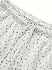 Cotton Pants knitwear 3-thread blue flower on milky