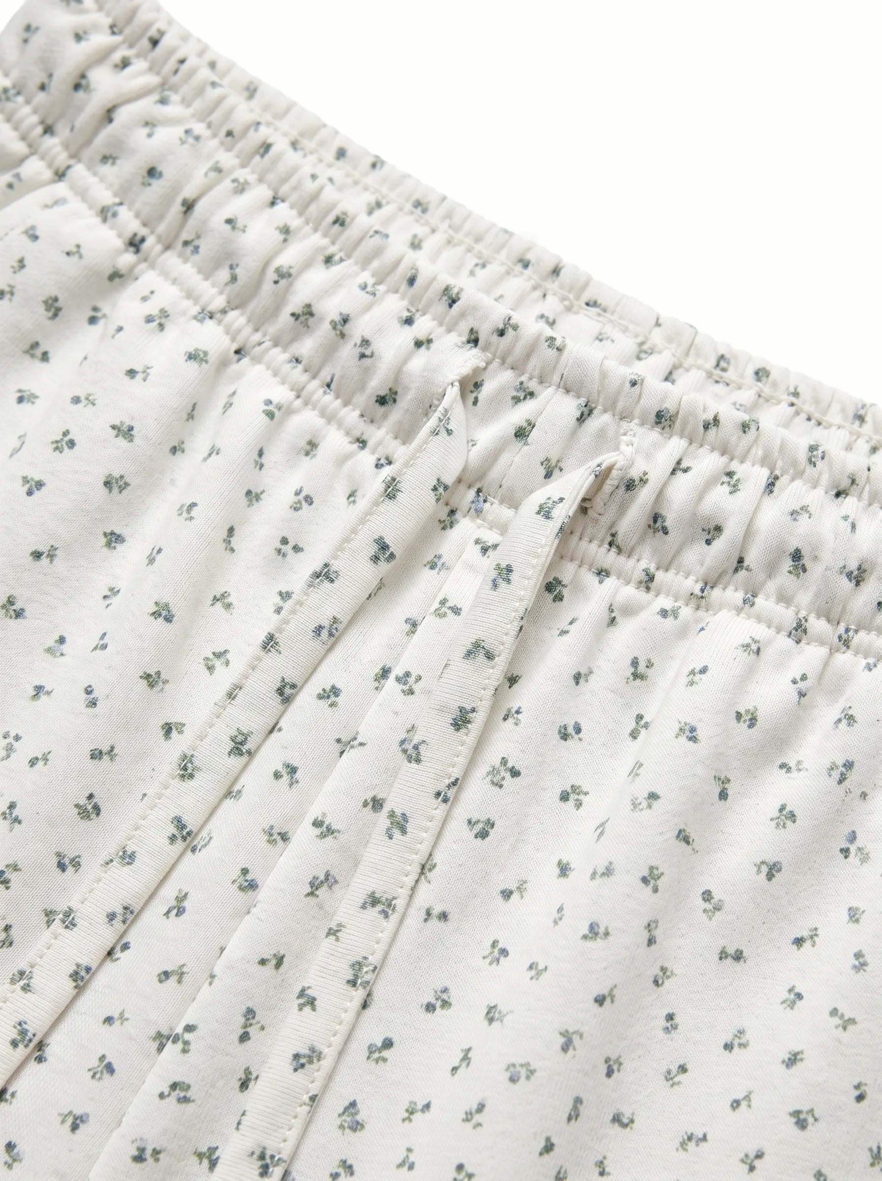 Cotton Pants knitwear 3-thread blue flower on milky