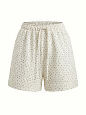 Cotton Shorts knitwear 3-thread blue flower on milky