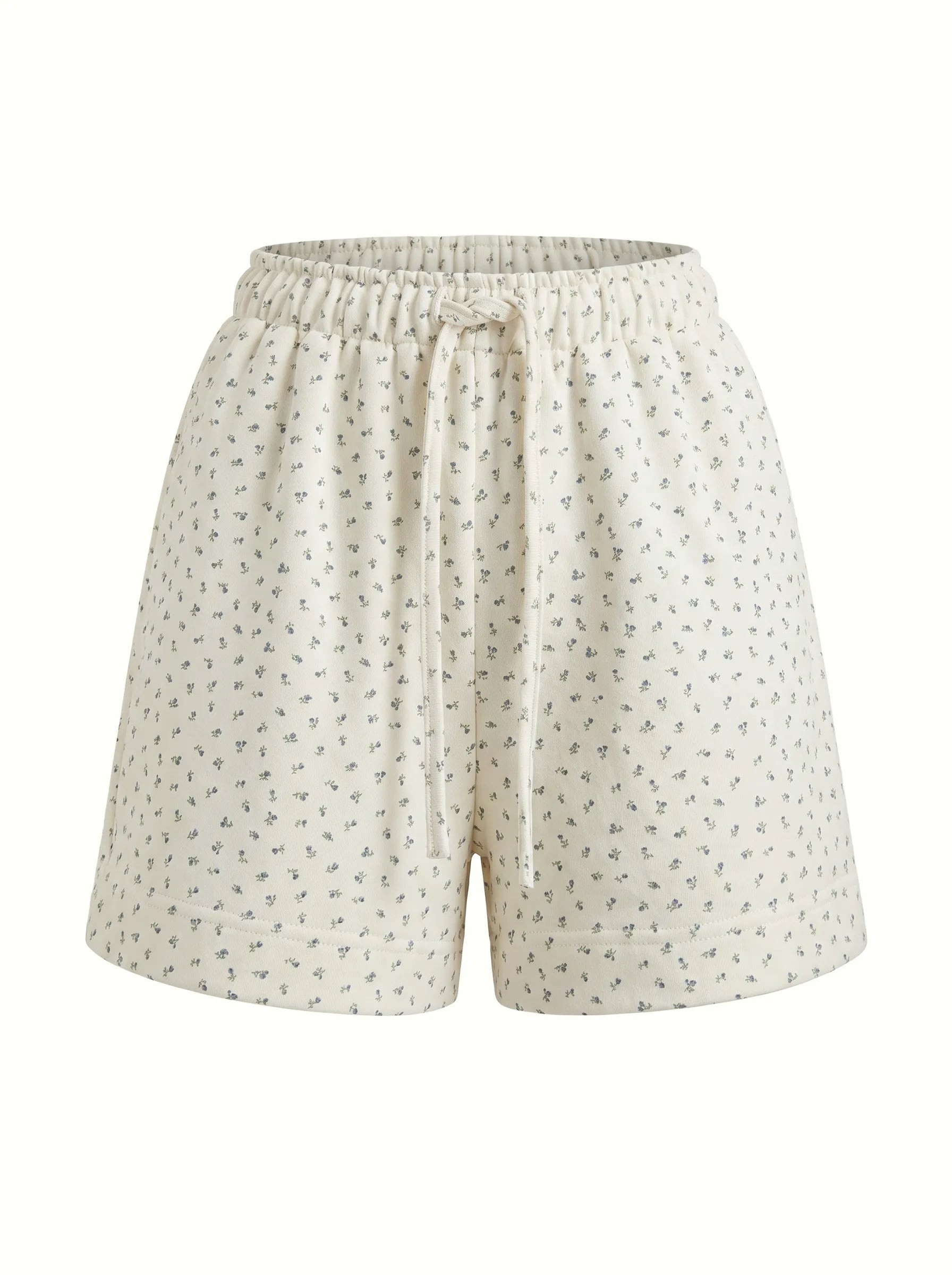 Cotton Shorts knitwear 3-thread blue flower on milky