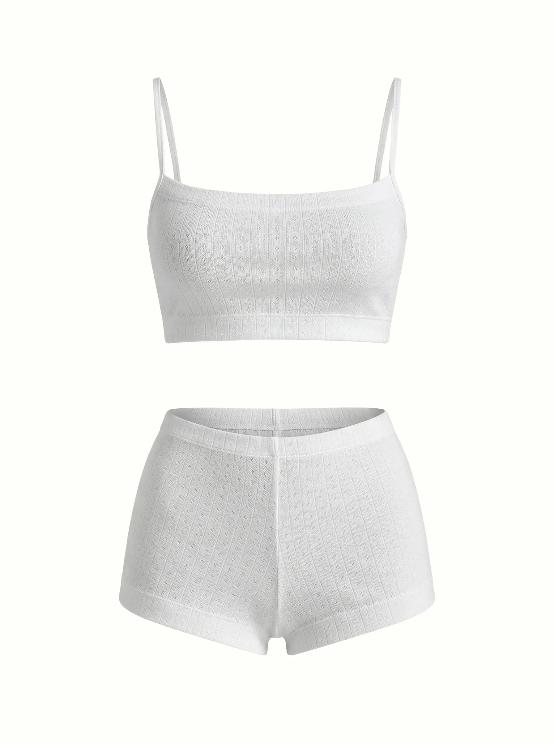 Ribbed set Strappy top and Mini shorts white