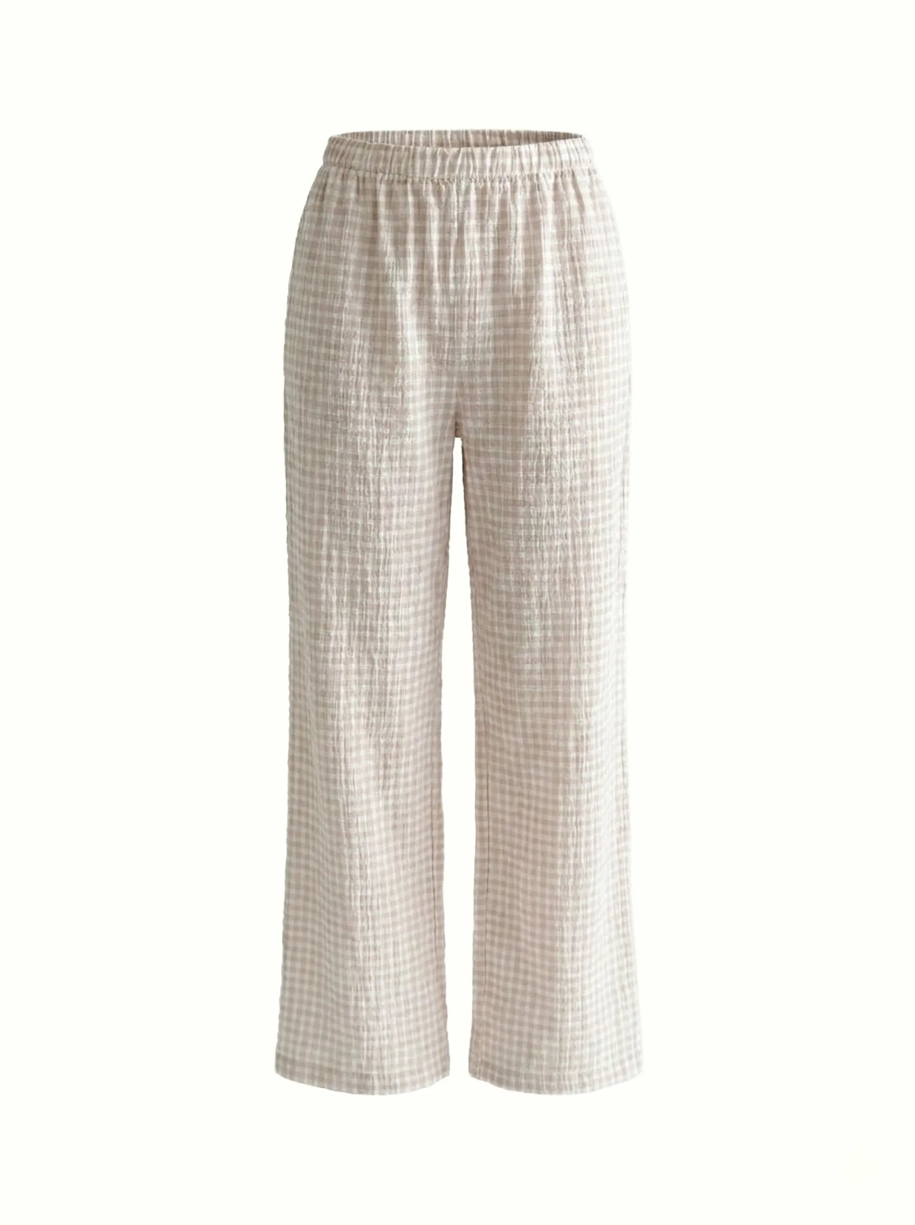 Muslin Pants Mono beige check on milky 2-ply