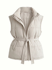 Puff quilted vest with a cream belt