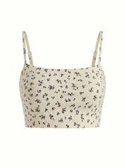 Ribbed strappy top in milky blue flower