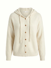 Hooded cardigan with brown buttons, milky