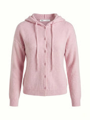 Wool cardigan with hood and buttons pink