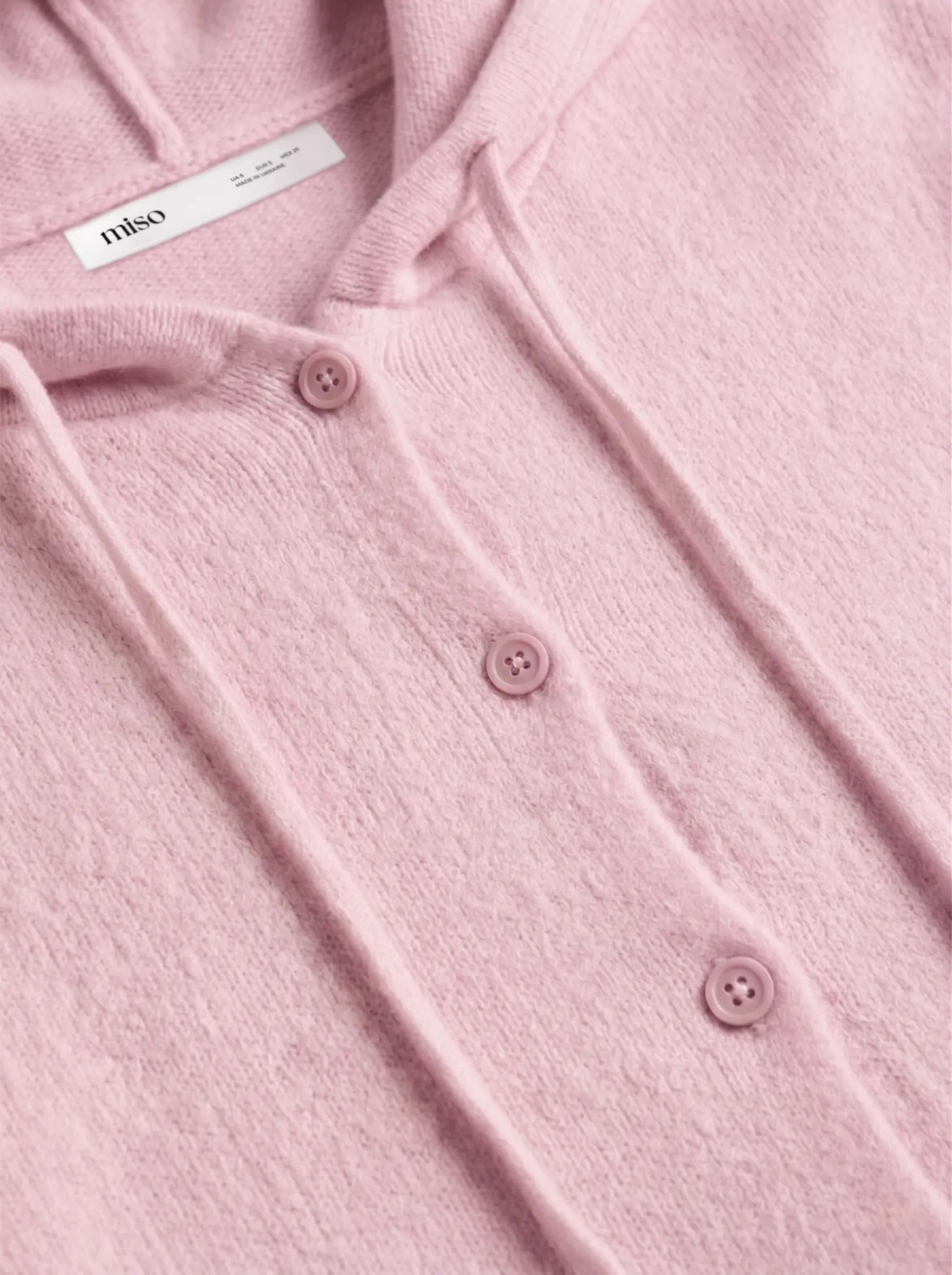Wool cardigan with hood and buttons pink