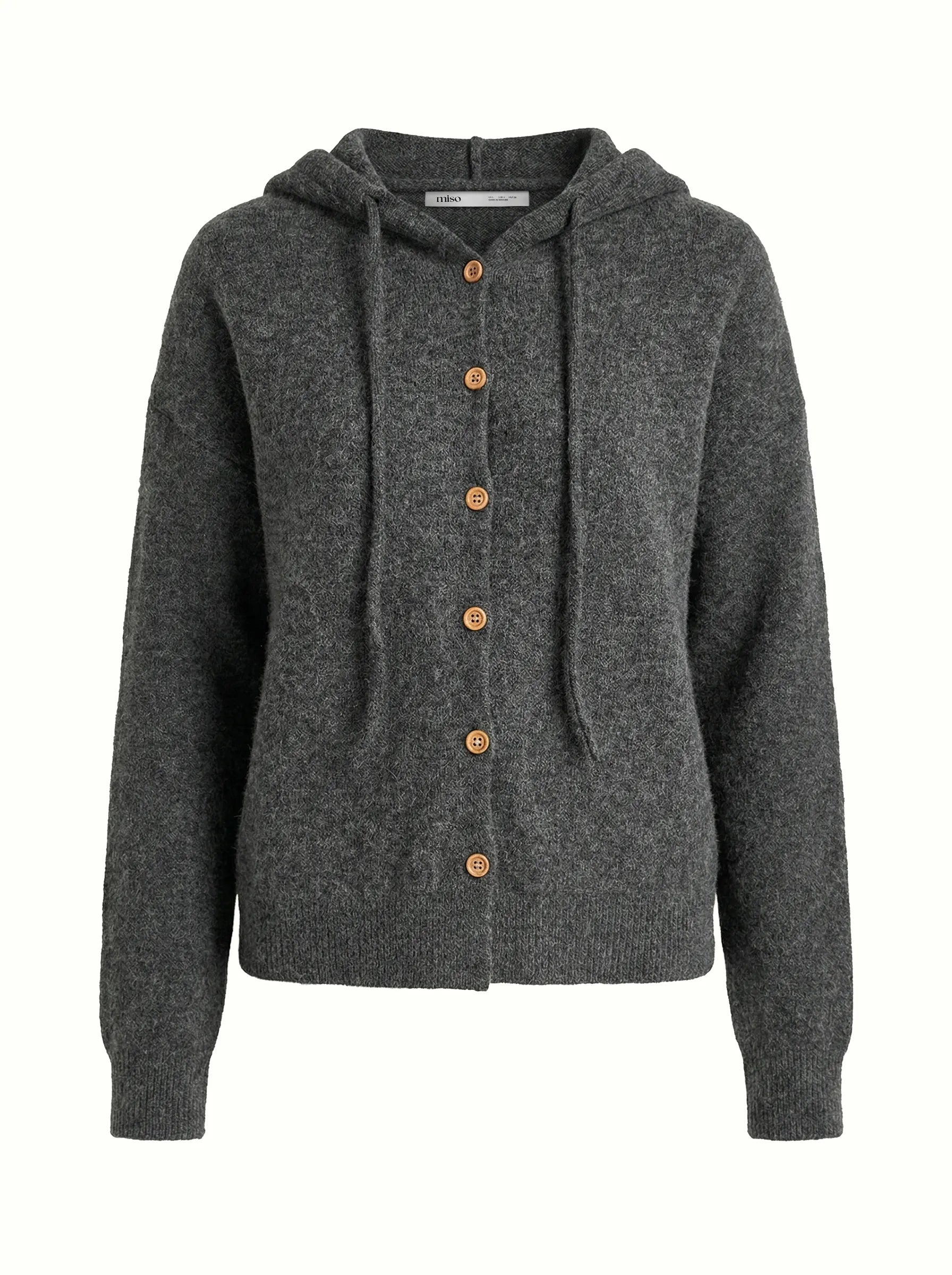 Hooded cardigan with buttons graphite