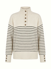 Wool sweater with striped collar