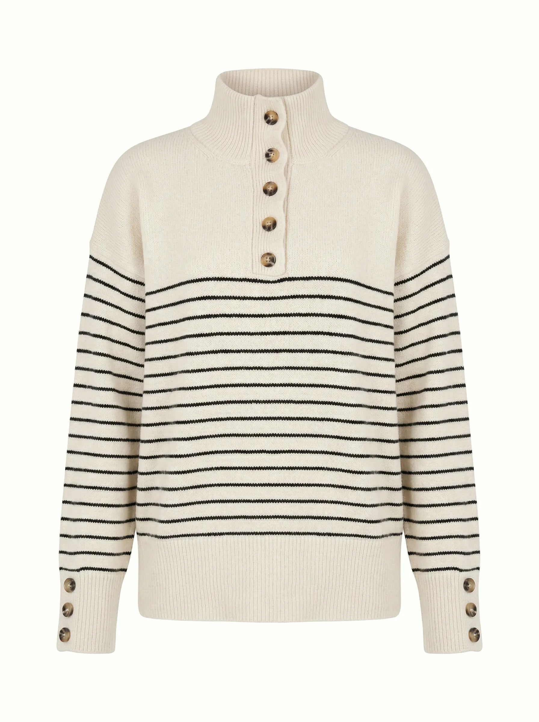 Wool sweater with striped collar