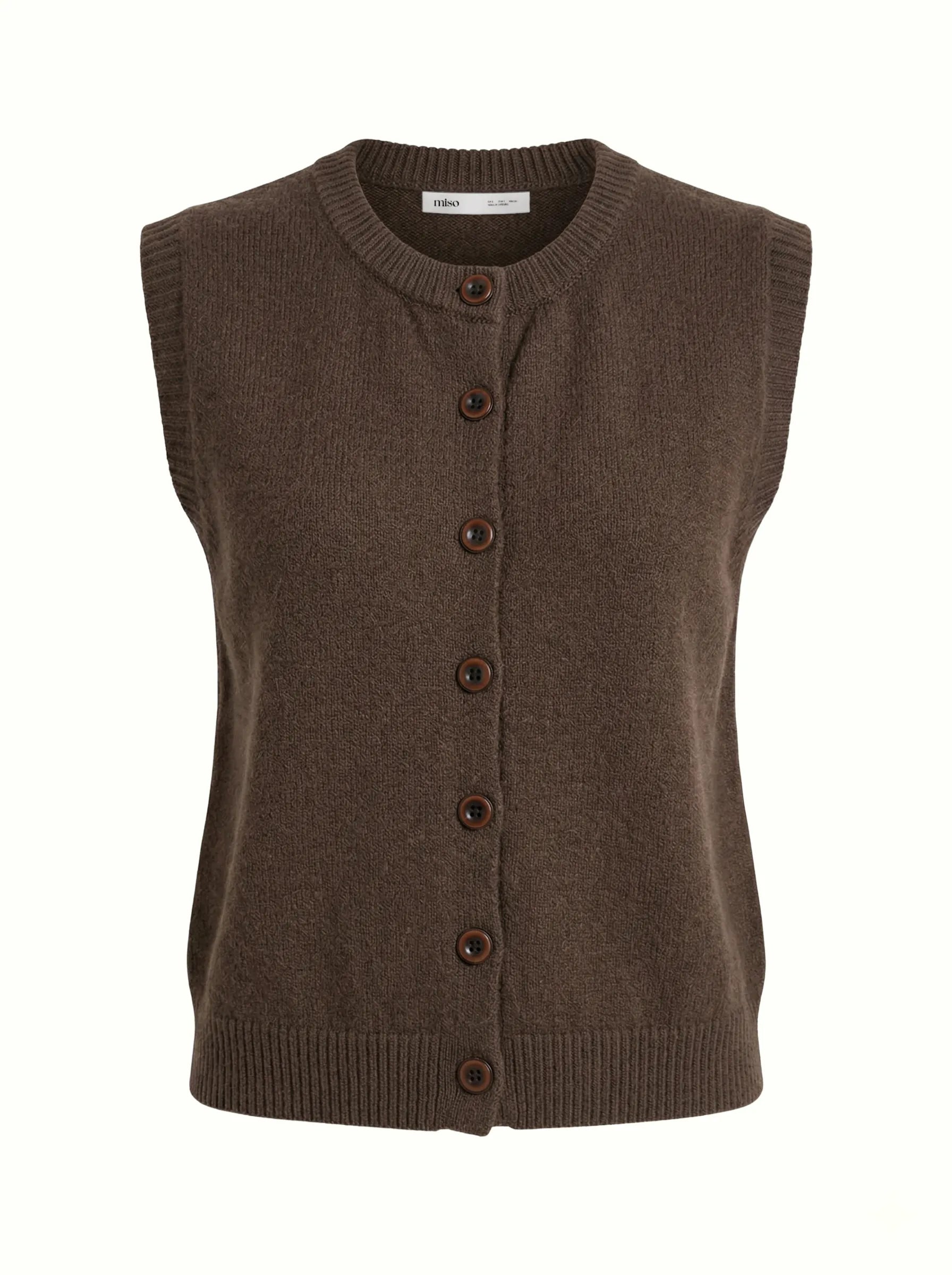 Knitted vest with buttons brown