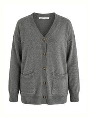 Knitted cardigan elongated with buttons graphite