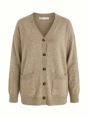 Knitted cardigan elongated with buttons beige