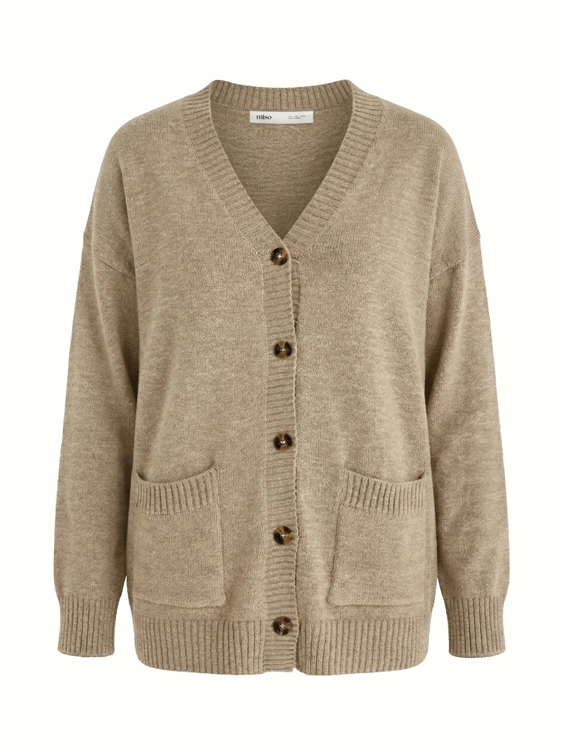 Knitted cardigan elongated with buttons beige