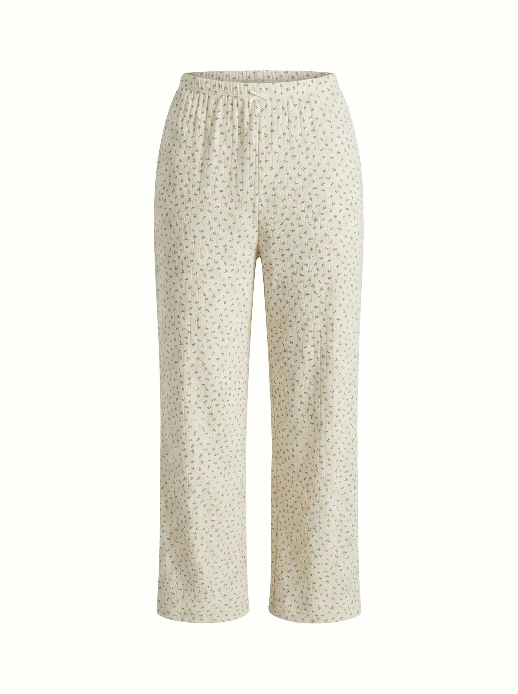 Ribana suit knitwear wide pants and long sleeves blue flower