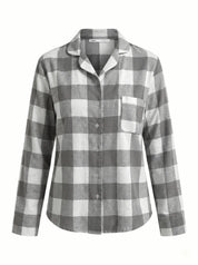 Flannel pajama set "large gray check" on milky
