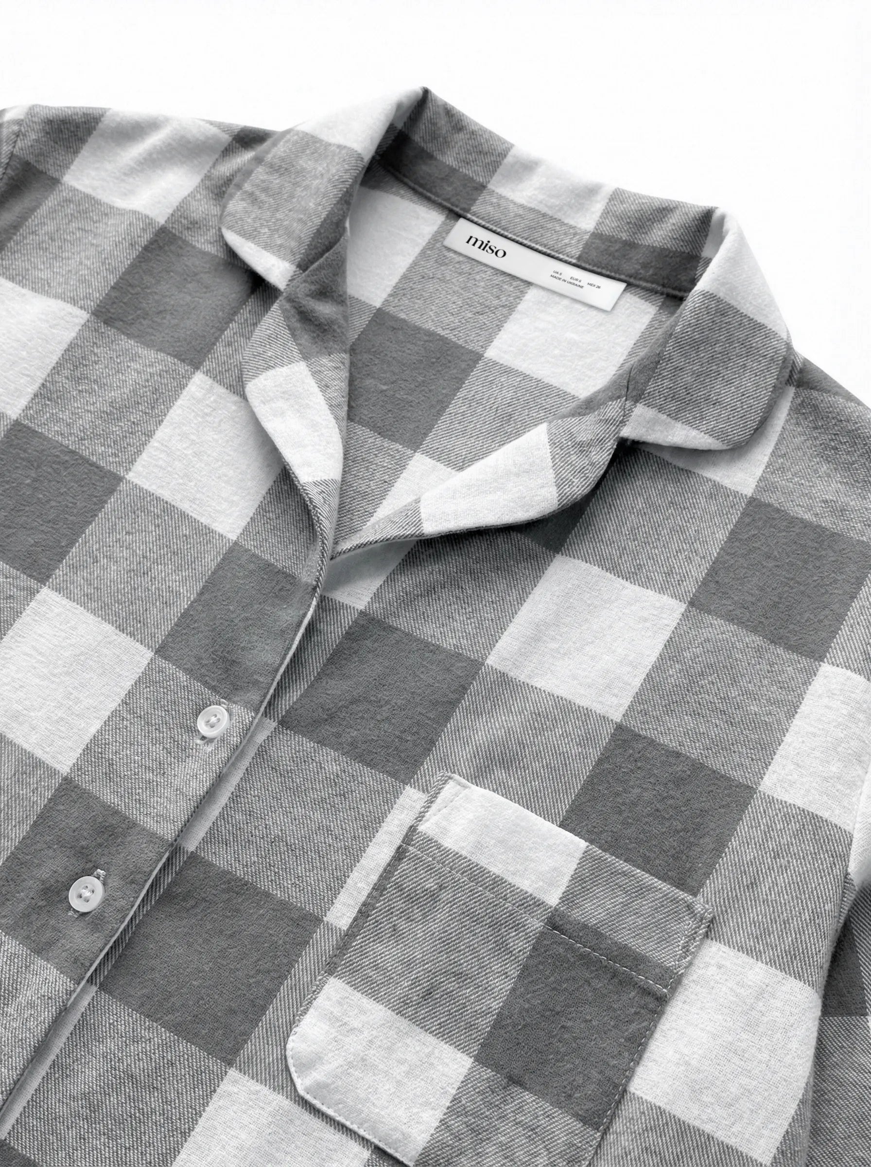 Flannel pajama set "large gray check" on milky