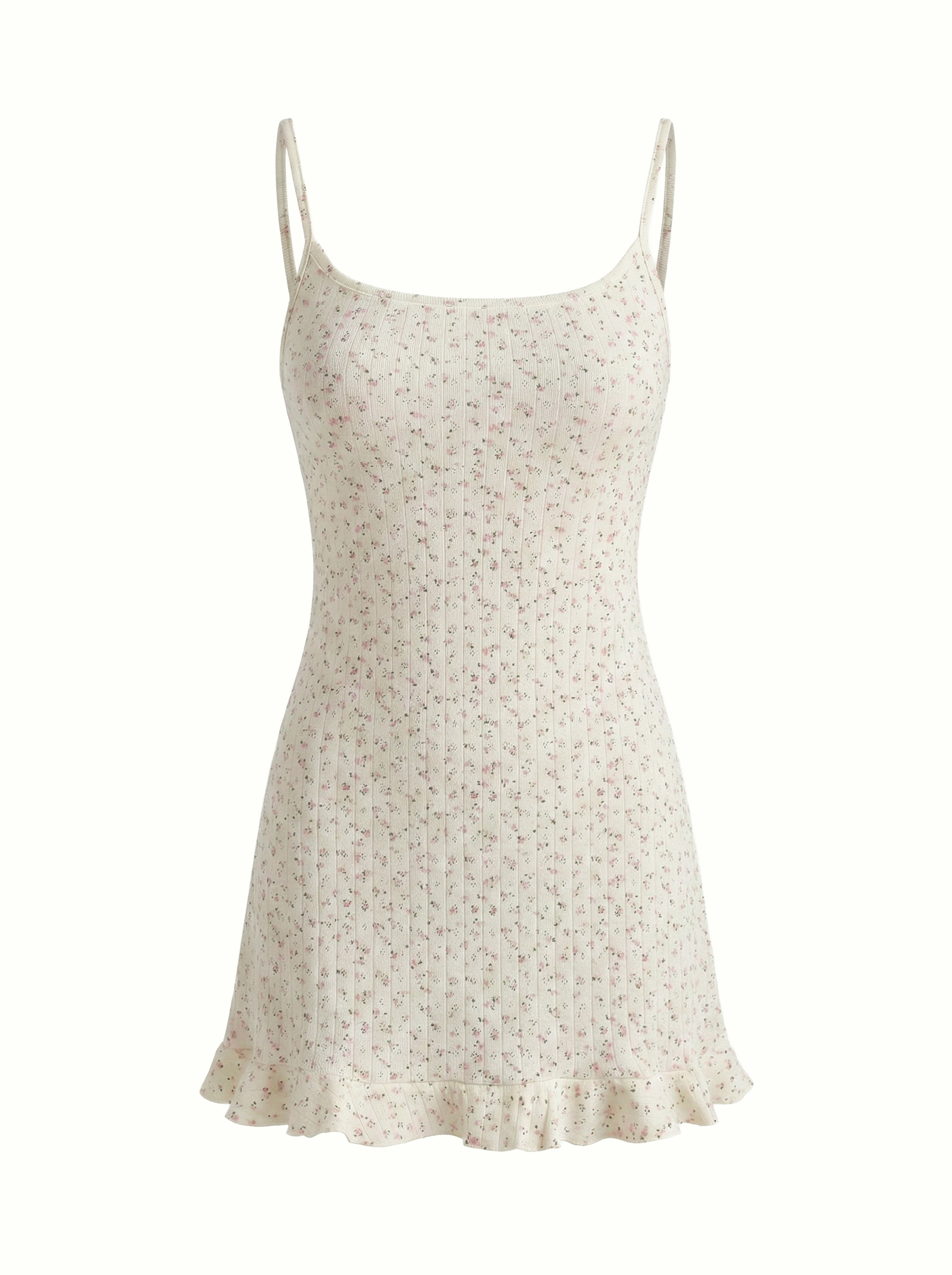 Ribbed sleep dress with ruffles pink flower