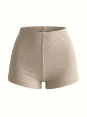 Ribbed knit mini shorts beige